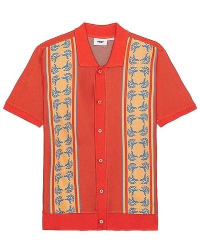 Obey Monument Button Up Polo - Red