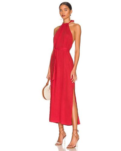Bella Dahl Smocked Waist Halter Midi Dress - Red