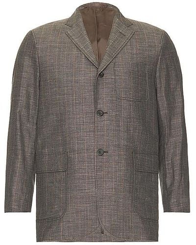 Beams Plus Jacket Linen Plaid - Grey
