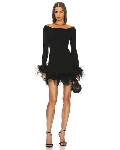MILLY Rosette Feather Trim Mini Dress - Black