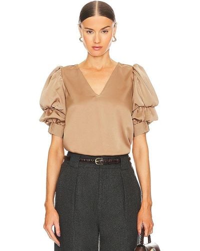 1.STATE Tiered Bubble Sleeve Top in Tan. Size M, S, XL, XS, XXS. - Noir