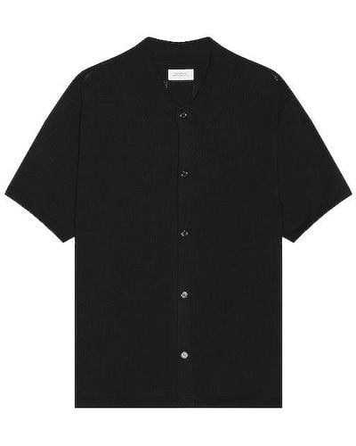 Saturdays NYC Kenneth Checkerboard Knit Short Sleeve Shirt - Black