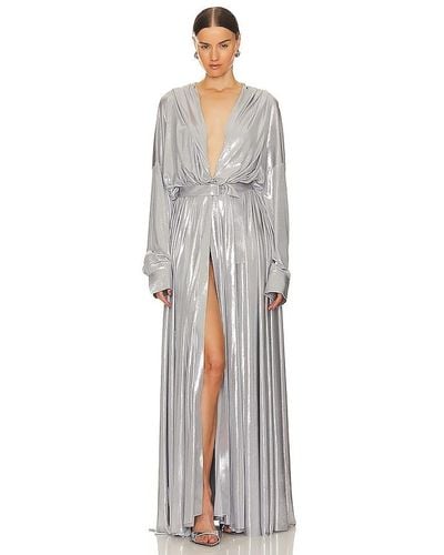 Norma Kamali Hooded Super Oversized Shirt Flared Gown - Metallic