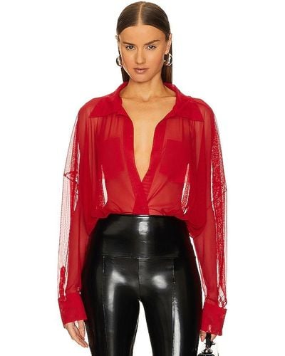 Norma Kamali Super Oversized Shirt Bodysuit - Red