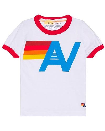Aviator Nation Camiseta logo kids ringer - Blanco