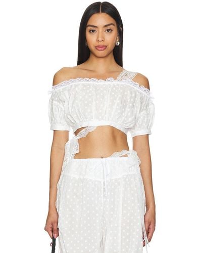 YUHAN WANG Embroidered Ruched Crop Top - ホワイト