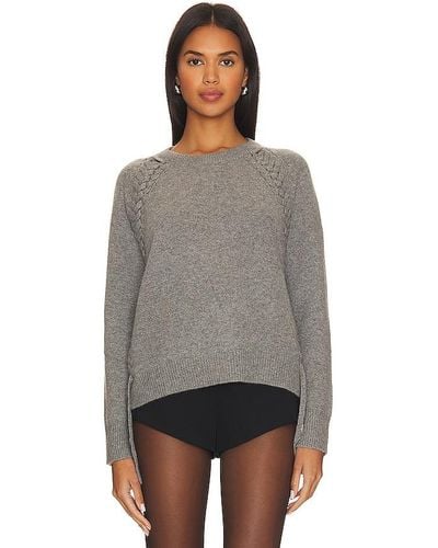 Autumn Cashmere Hand Braided Lace Up Crew Neck - Grey