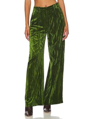 Nbd Crinkled Velvet Pleated Pants - Green
