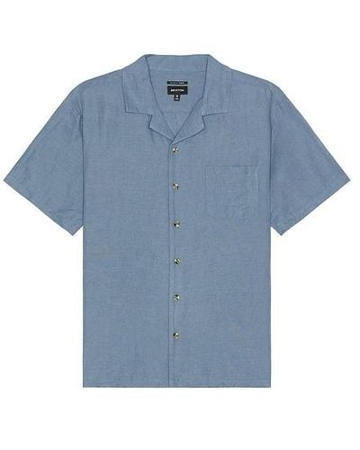 Brixton Bunker Linen Short Sleeve Camp Collar Shirt - Blue