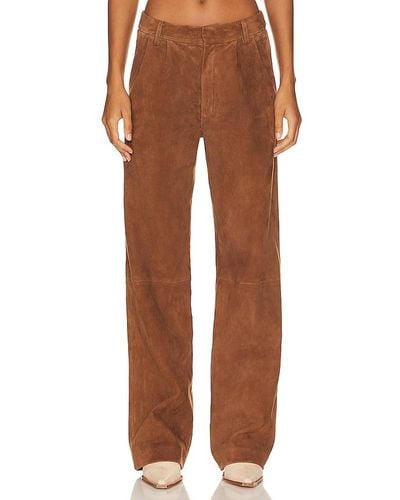 SPRWMN Leather Straight Leg Pants - Brown