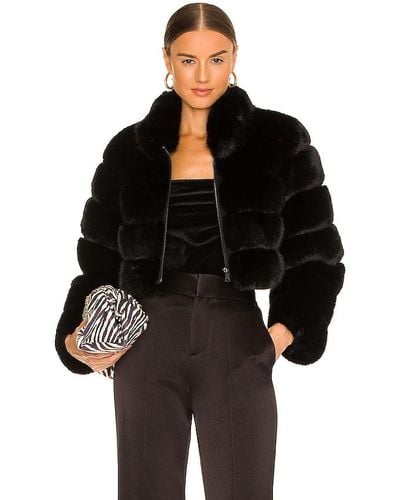 Adrienne Landau Faux Fox Fur Jacket - Black