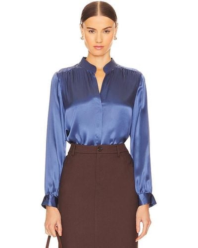 L'Agence Bianca Band Collar Blouse - Blue
