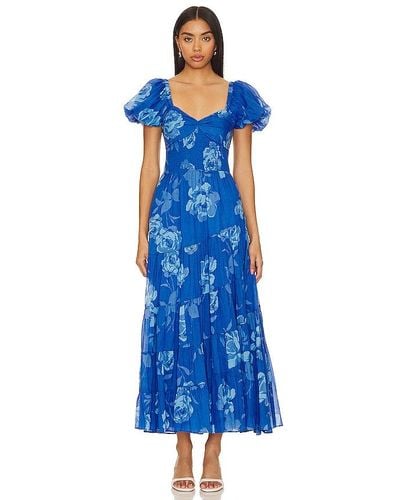 Free People Short Sleeve Sundrenched Maxi Dress - Blue