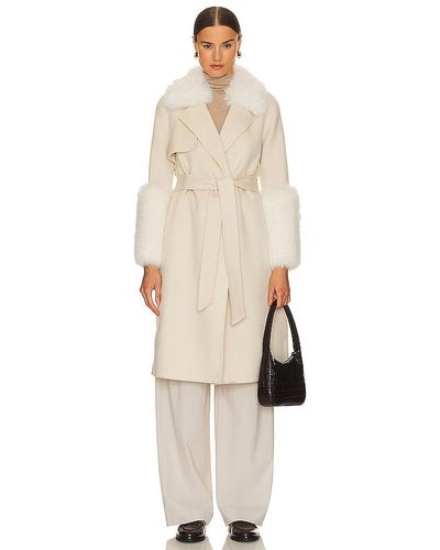 Adrienne Landau Faux Fur Trim Wool Coat - Natural