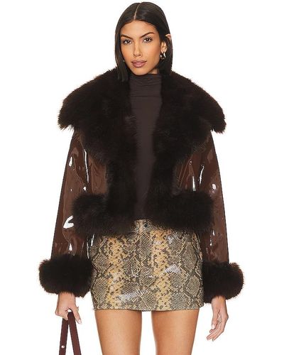Adrienne Landau Faux Leather & Fur Jacket - Black