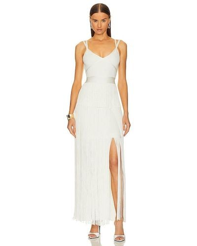 Hervé Léger Icon Strappy Ottoman Fringe Gown - White
