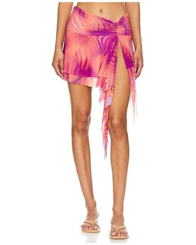 Indah Edie Mini Skirt With Double Frill & Spiral Tails - Pink