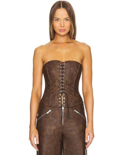 WeWoreWhat Faux Leather Lace Front Corset - Brown