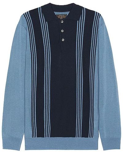 Beams Plus Knit Polo Stripe 12g - Blue