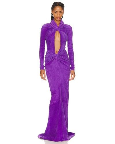LAQUAN SMITH Long Sleeve Keyhole Gown With Ruched - Purple