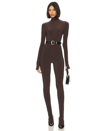 Norma Kamali Slim Fit Turtle Catsuit With Footsie - Brown