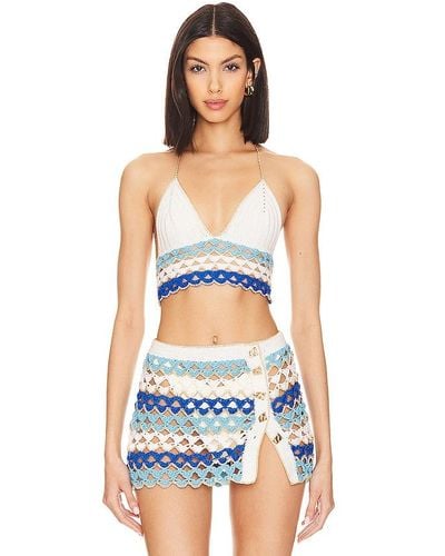 MY BEACHY SIDE TOP CROPPED HAND CROCHET LOW CUT V NECK - Blanc