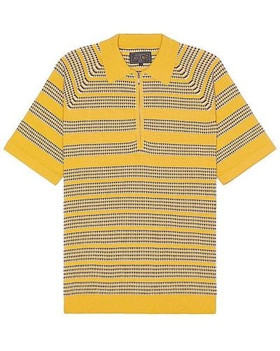 Beams Plus Half Zip Knit Polo Jacquard - Yellow