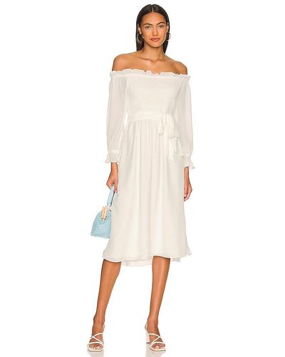 1.STATE Off The Shoulder Bubble Sleeve Smocked Dress - White