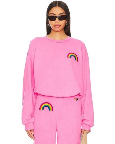 Aviator Nation Rainbow Embroidery Crew Neck Sweatshirt - Pink