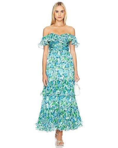 AMUR Pia Pleated Midi Dress - Blue