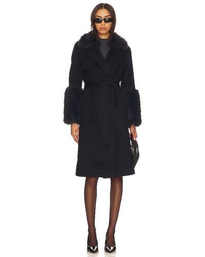 Adrienne Landau Faux Fur Trim Wool Coat - Black
