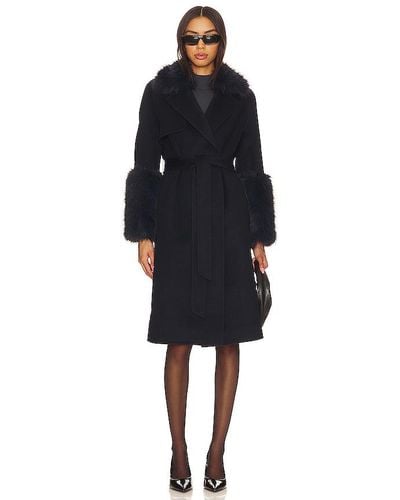 Adrienne Landau MANTEAU LAINE AVEC GALON IMITATION FOURRURE - Noir