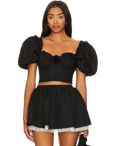 For Love & Lemons TOP CROPPED MAYE - Noir