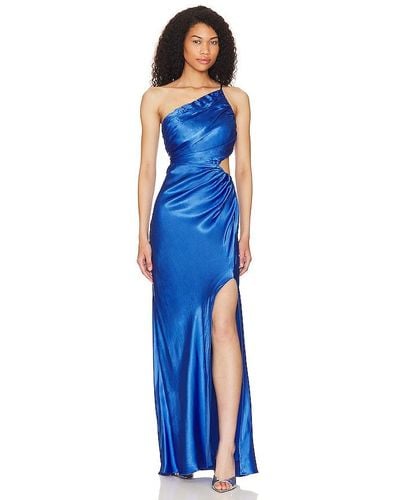 Shona Joy Oliviera Gathered Asymmetric Maxi Dress - Blue