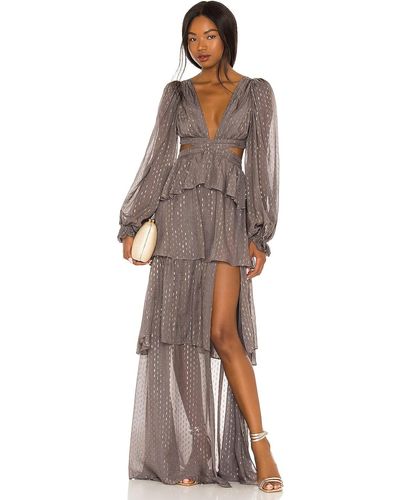 For Love & Lemons X Revolve Tiered Ruffle Gown - Gray