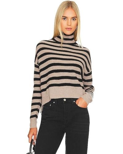 Autumn Cashmere Striped Turtleneck Sweater - Black