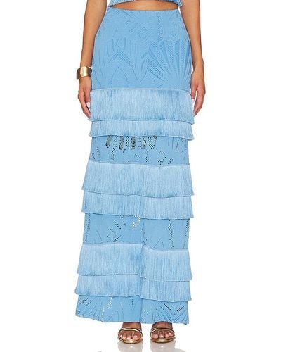 PATBO Fringe Lace Maxi Skirt - Blue
