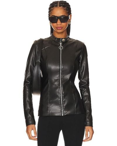 WeWoreWhat Faux Leather Fitted Moto Jacket - Black
