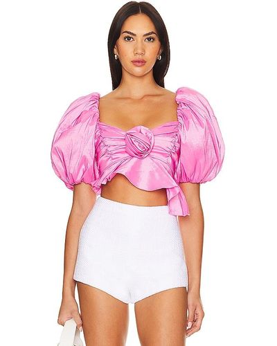 For Love & Lemons Judith Crop Blouse - Pink