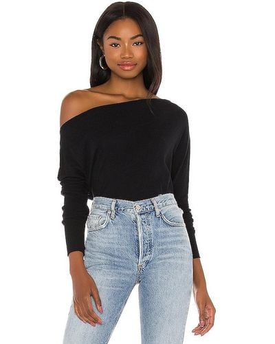 Enza Costa Cashmere Cuffed Off Shoulder Long Sleeve Top - Black