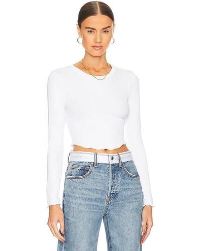 LNA Arya Cropped Long Sleeve Top - Blanc