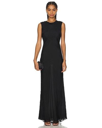 St. Agni Pinstripe Silk Maxi Dress - Black