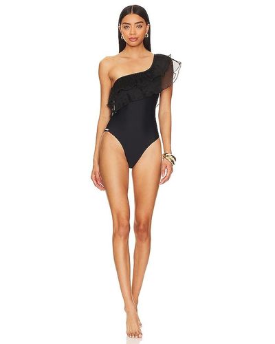 MILLY Cabana Pleated One Shoulder One Piece - Black