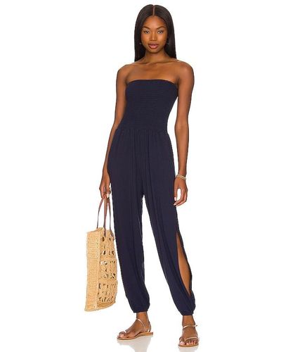 Bobi Strapless Jersey Jumpsuit - Blue