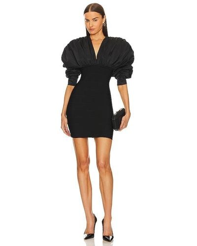 Hervé Léger Ruched Nylon Mini Dress - Black