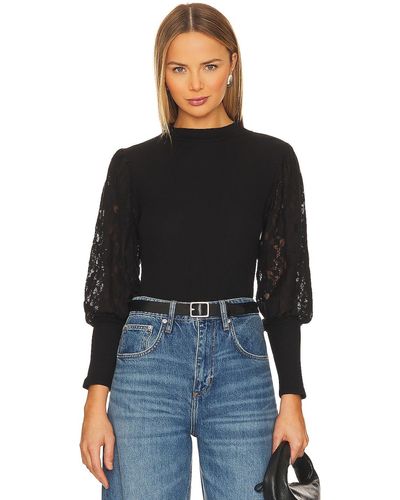 Bobi Lace Long Sleeve Sweater - ブラック