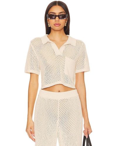 Onia Crochet Cropped Polo Top - Natural