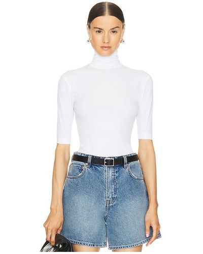 Norma Kamali Slim Fit Short Sleeve Turtleneck Top - White