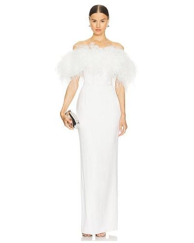Bronx and Banco Lola Blanc Strapless Feather Gown - White