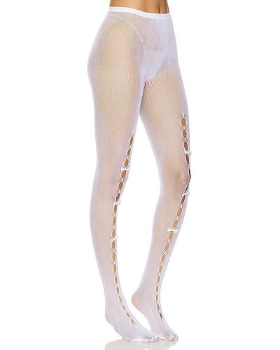 Stems Cut Out Mesh Tights - White